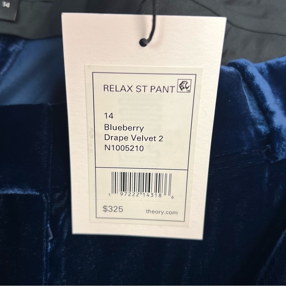Theory Velvet Relax Straight Leg Blueberry Color Women’s Pants Size 14 - Picture 10 of 14